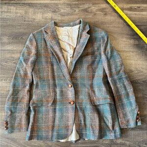 L.L. Bean Plaid Blazer in Blue and Brown